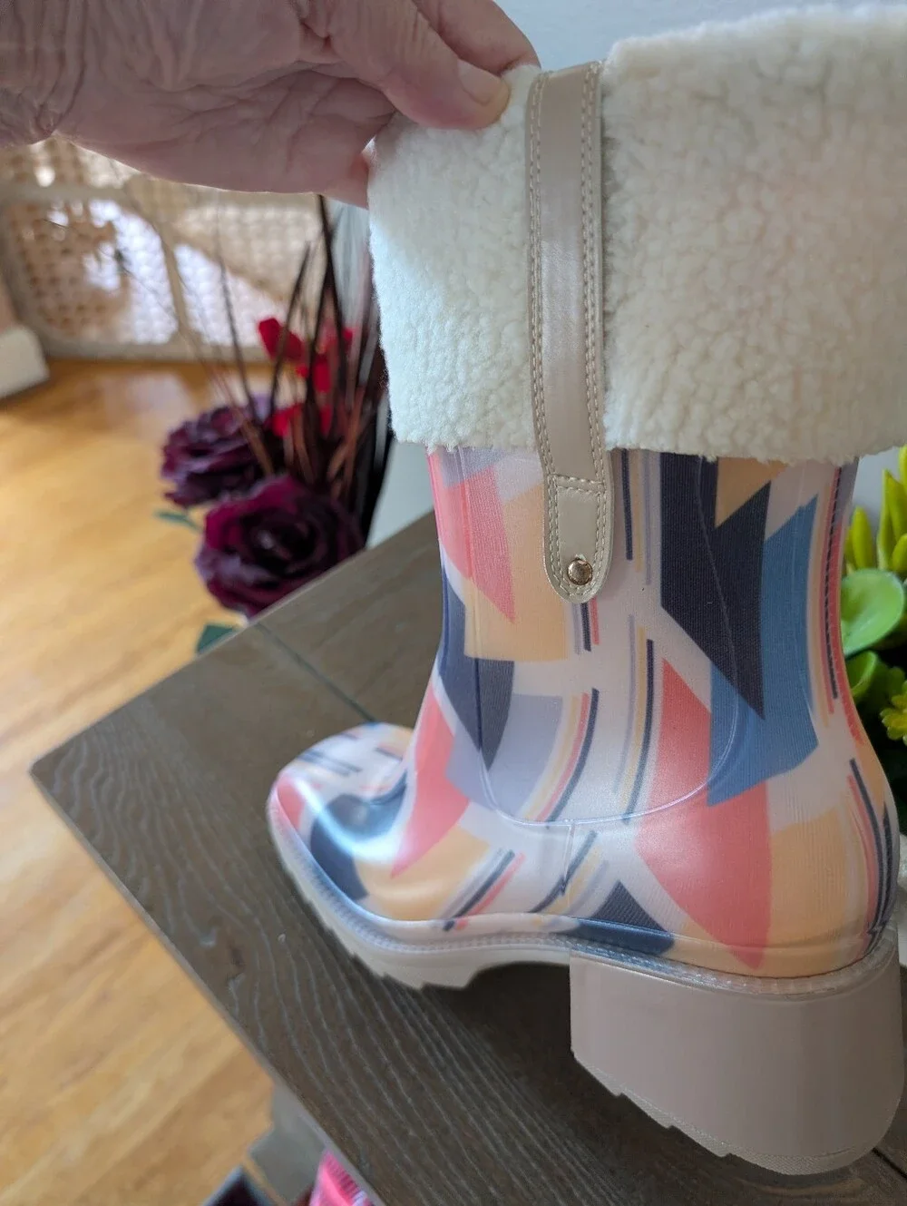 Women's Cape Robbin Multicolor Patterned Fur-Trim Rain Boots